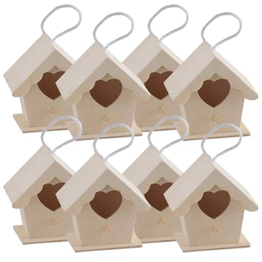 8 Pack: 3.7&#x22; Wooden Heart Birdhouse by Make Market&#xAE;